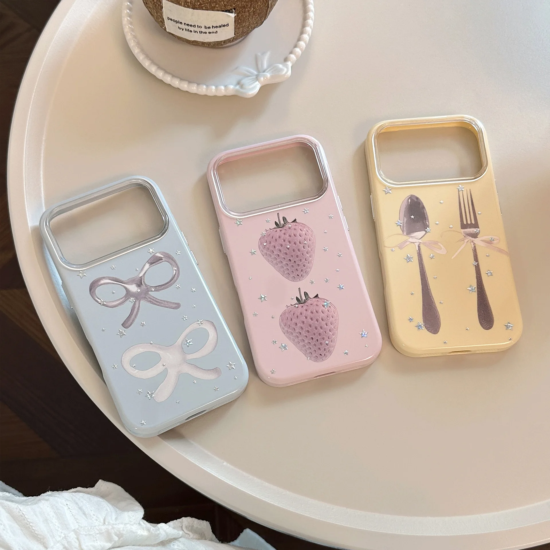 Apple Iphone 15 Pro Max - เคสโทรศัพท์ลายภาพประกอบดาวสีเงินสุดหรู สีลูกกวาด สำหรับ iPhone 18 17